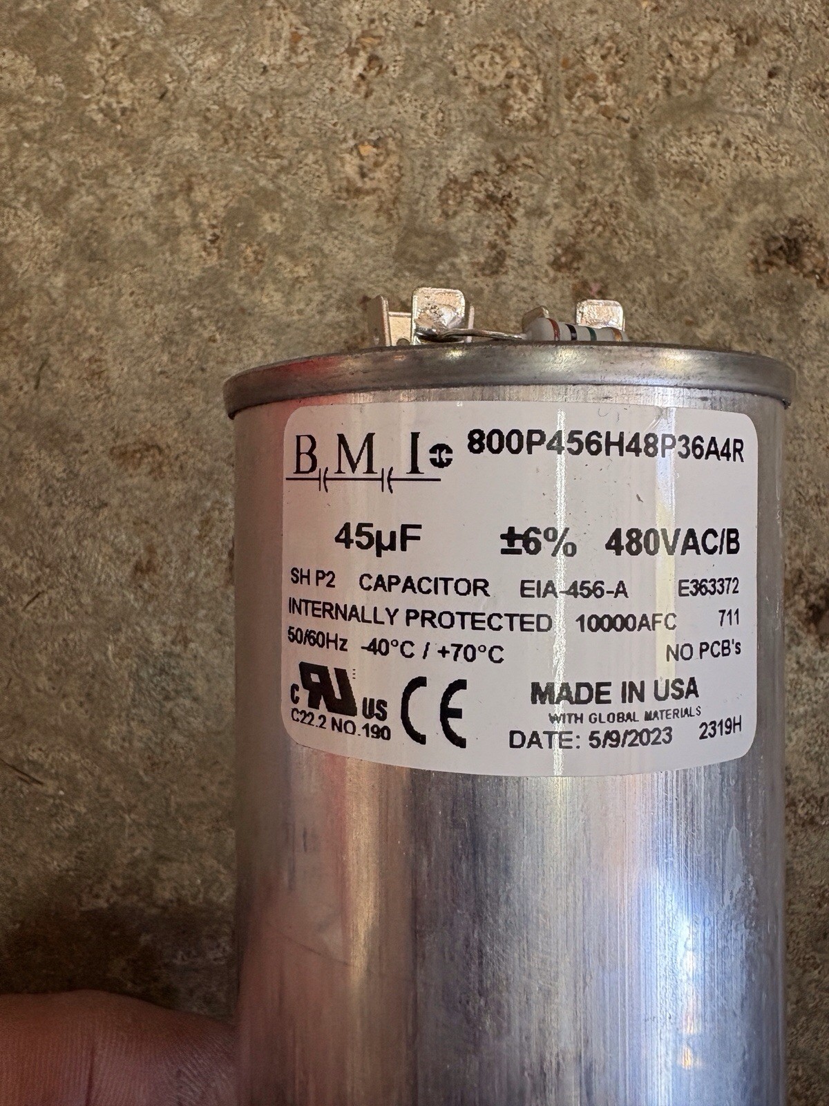 FBD 800P456H48P36A4R RUN CAPACITOR ZB-19 480VAC/B 50/60Hz 45µF FITS 564/773/774