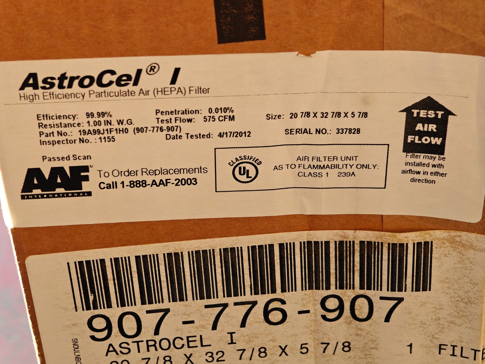 AAF AstroCel Type T-M HEPA Air Filter 23 5/8 x 35 5/8 x 5 Cleanroom | NEW