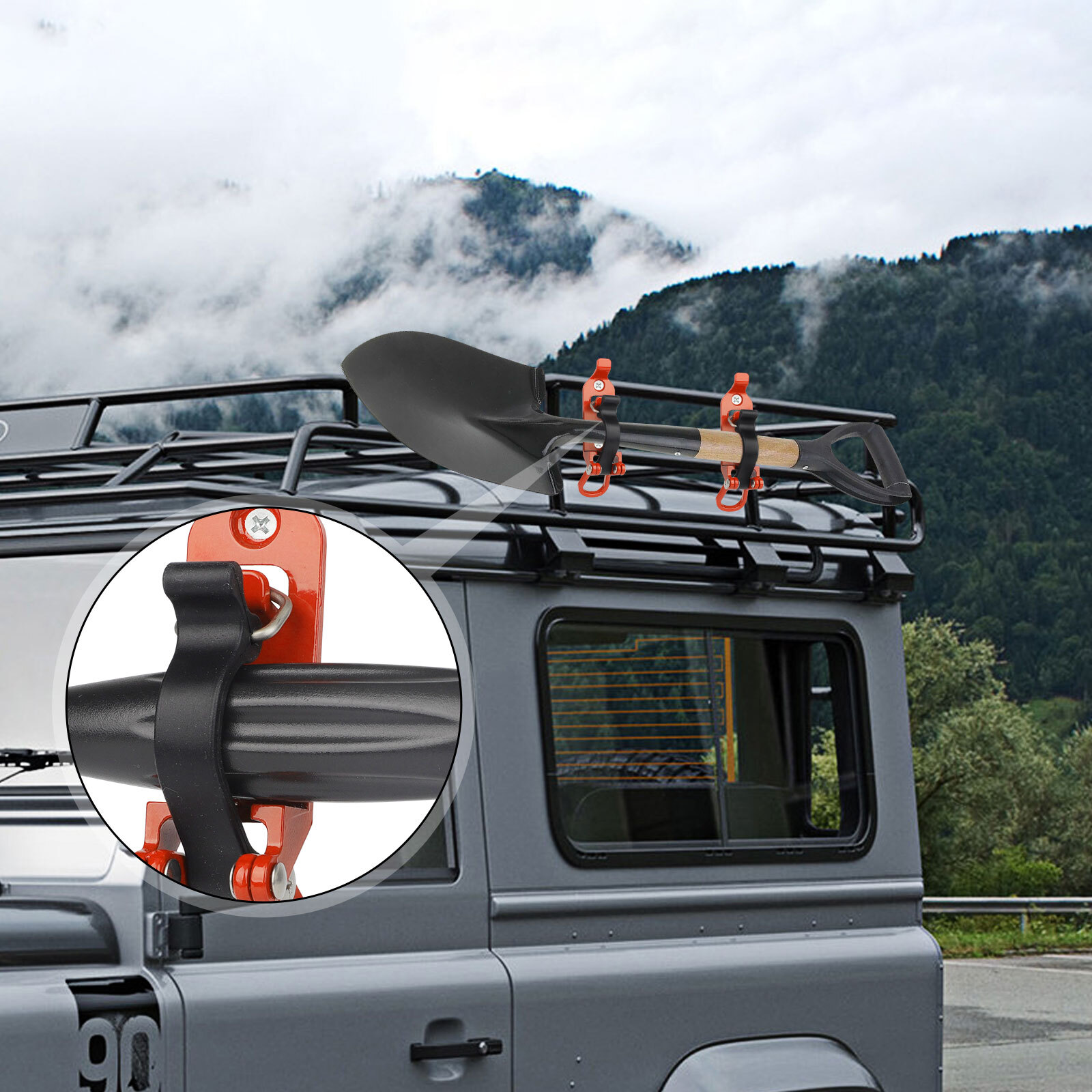 2pcs Shovel Mounts for Roof Rack Metal Rubber Clamp Mounting Kit Shovel Holder