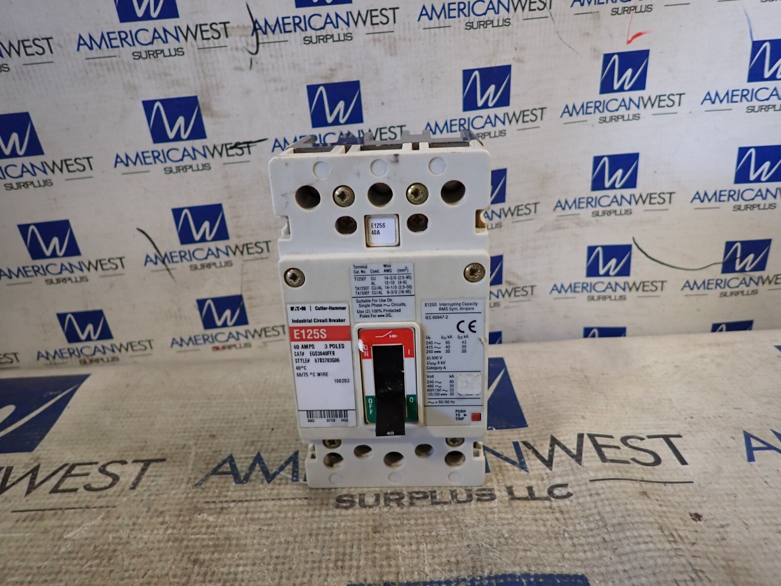 Cutler Hammer EGS3040FFB 40 Amp 35kA@480v Bolt-On Circuit Breaker – TESTED