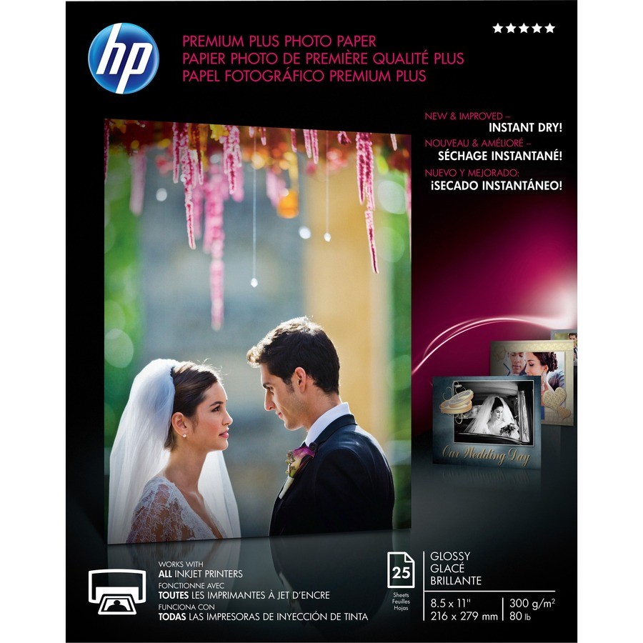 HP Premium Plus Photo Paper For Inkjet 8.50″ x 11″ 80lb Glossy White CR670A
