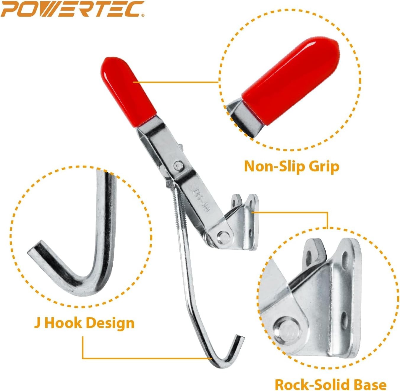 POWERTEC J Hook Toggle Clamp 451 w/ Hook Type Draw Latch Pull Action, 375 lb 2PK