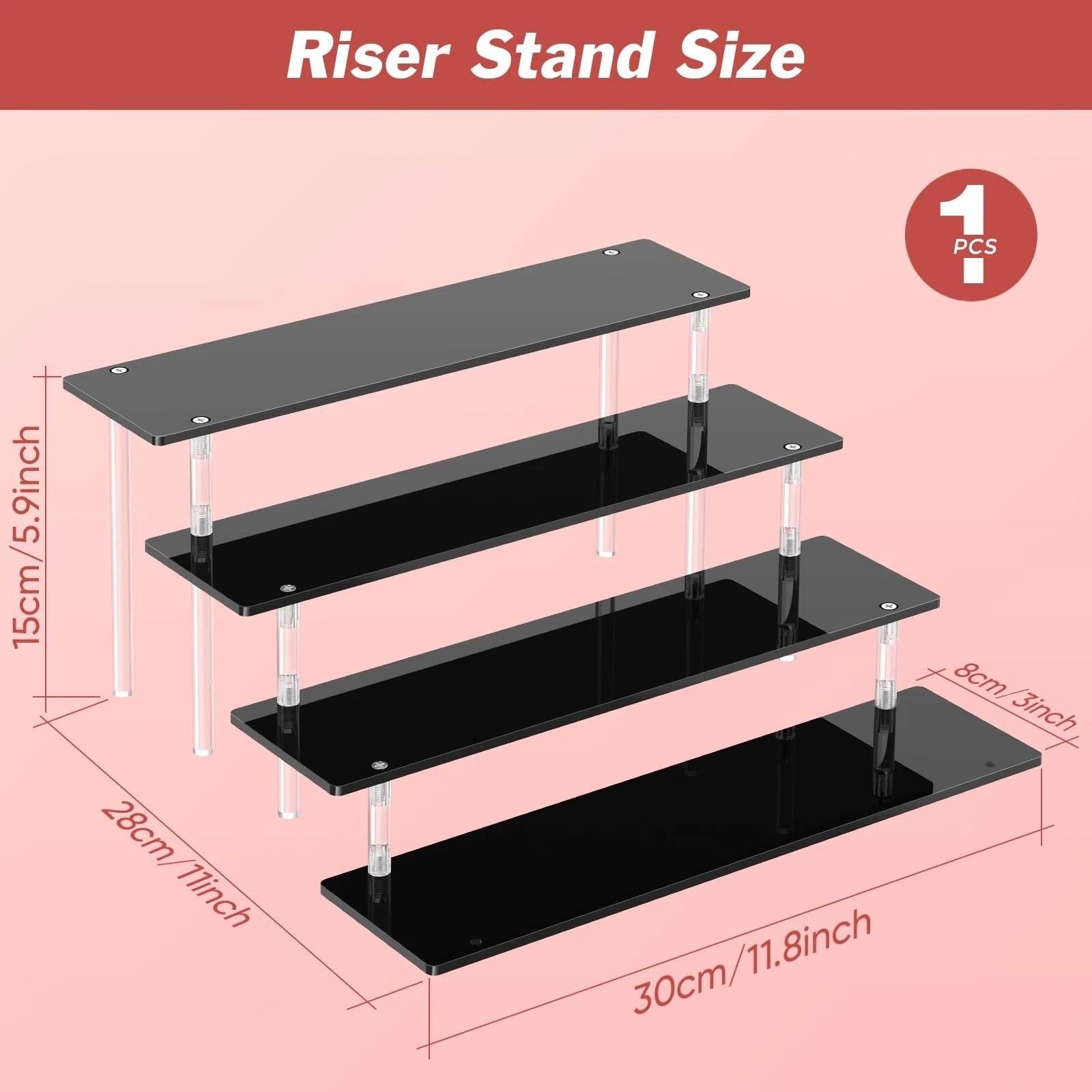 4 Tier Acrylic Display Risers, Black Perfume Organizer Stand, Large