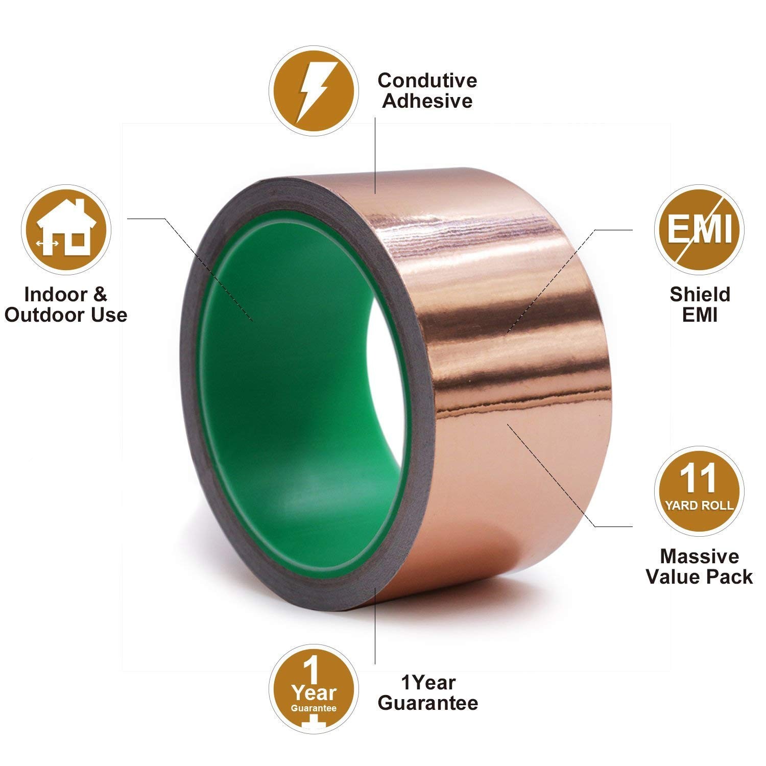 Copper Foil Tape 2″ x 66ft – Conductive Adhesive for Guitar, EMI Shielding, Craf