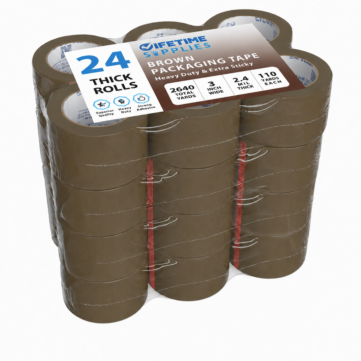 24 Rolls of Heavy-Duty Carton Sealing Packing Tape 3″ x 110 Yards 2.4 mil