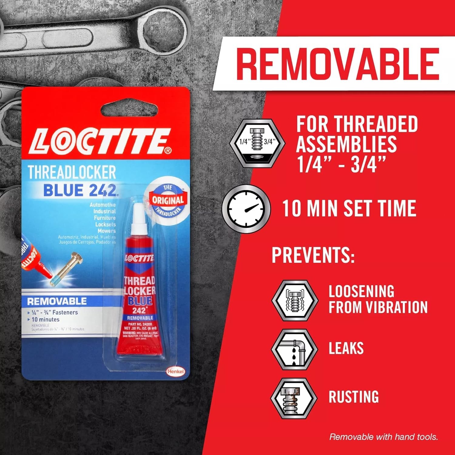 Loctite Threadlocker Blue 242 – Removable Thread Lock Glue for Nuts, 1 Pack
