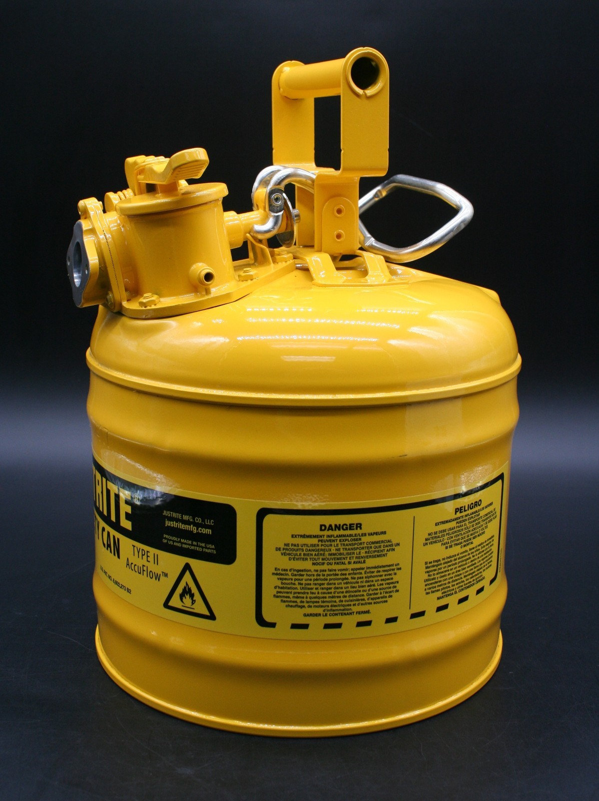 One (1) JUSTRITE 7220220 (ULINE H-1849Y) Safety Can, 2-Gallon, Yellow, Diesel