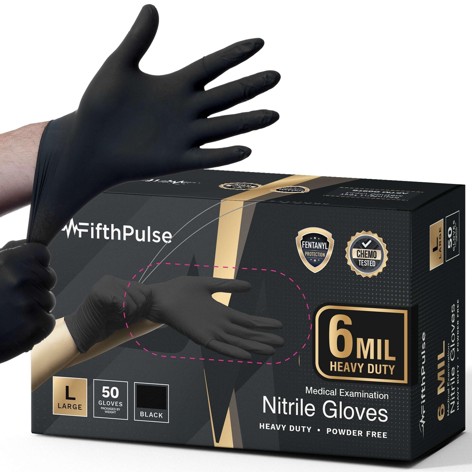 6 Mil Black Nitrile Gloves Large, Heavy-Duty Disposable Gloves for Mechanics,