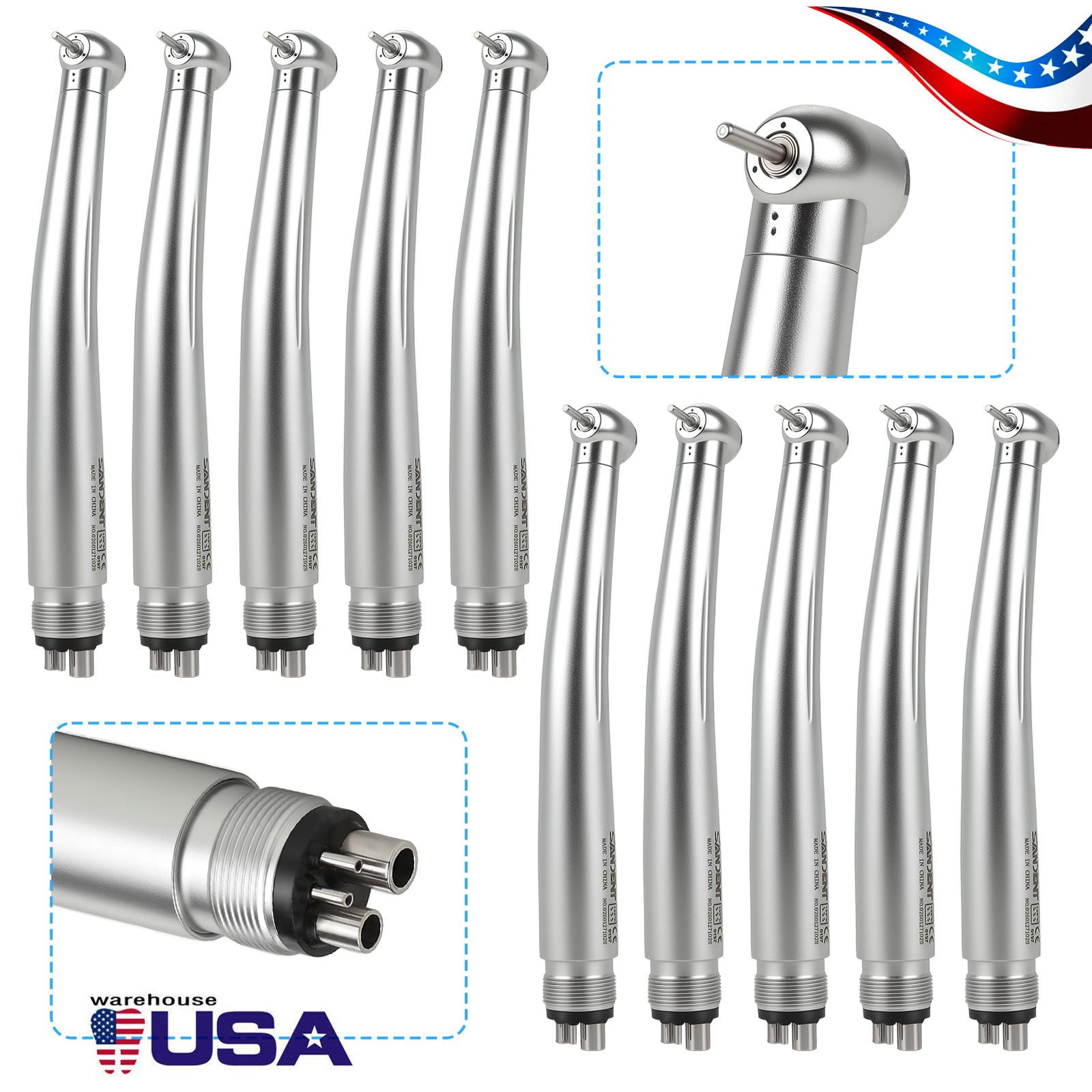 10pcs SANDENT NSK PANA MAX Style Dental High Speed Handpiece Push Button 4 Hole