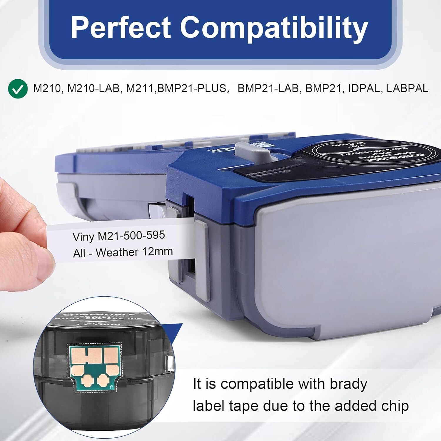 10PK For Brady BMP21-PLUS M21-500-595-WT Label Cartridge Black/White 1/2″ x 21′