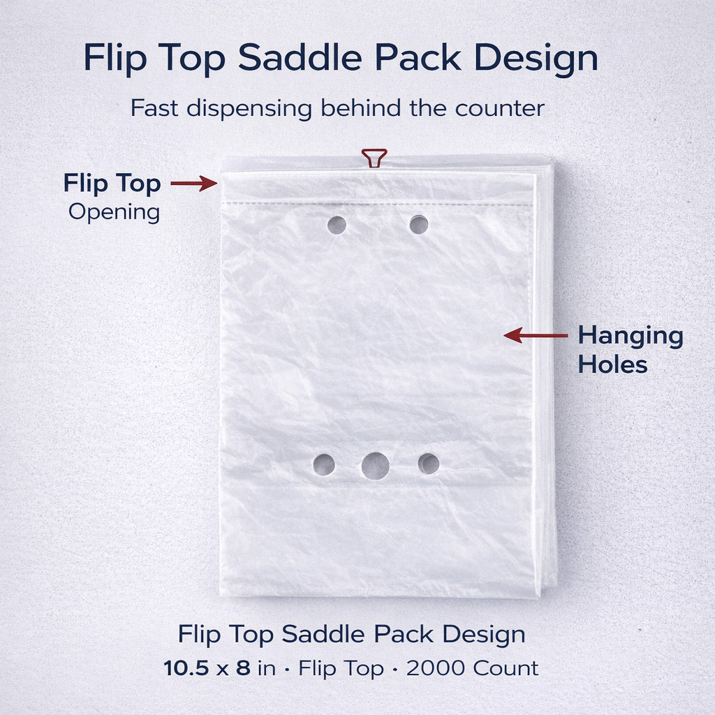 10.5×8 Clear Deli Bags Flip Top Saddle Pack Unprinted HDPE 0.5 Mil 2000 Count