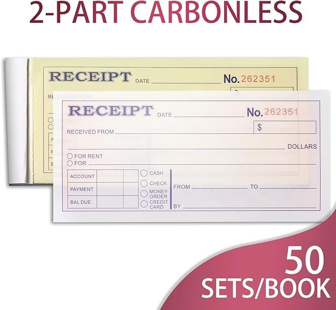 XKDOUS 2 Pack Money and Rent Receipt Book, 2-Part Carbonless, 2-3/4 x 6-1/2