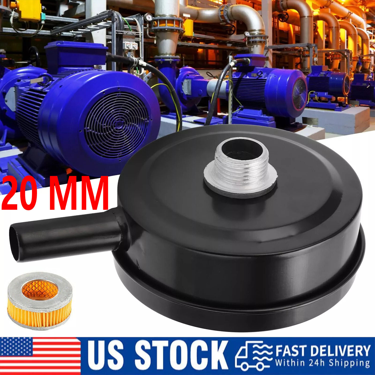 1/2″ 20mm Thread Air Compressor Intake Filter Muffler Silencer Black-Metal T5
