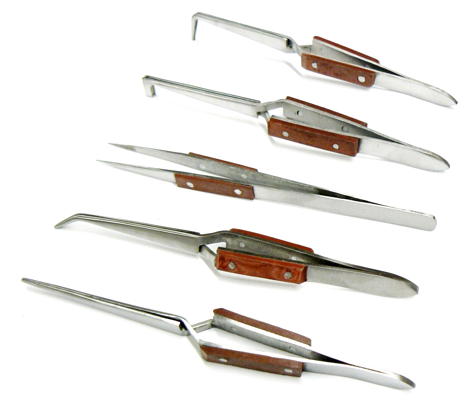 5 Tweezers Jewelry Soldering Fiber Grip Cross Locking Set Bent & Straight Tip