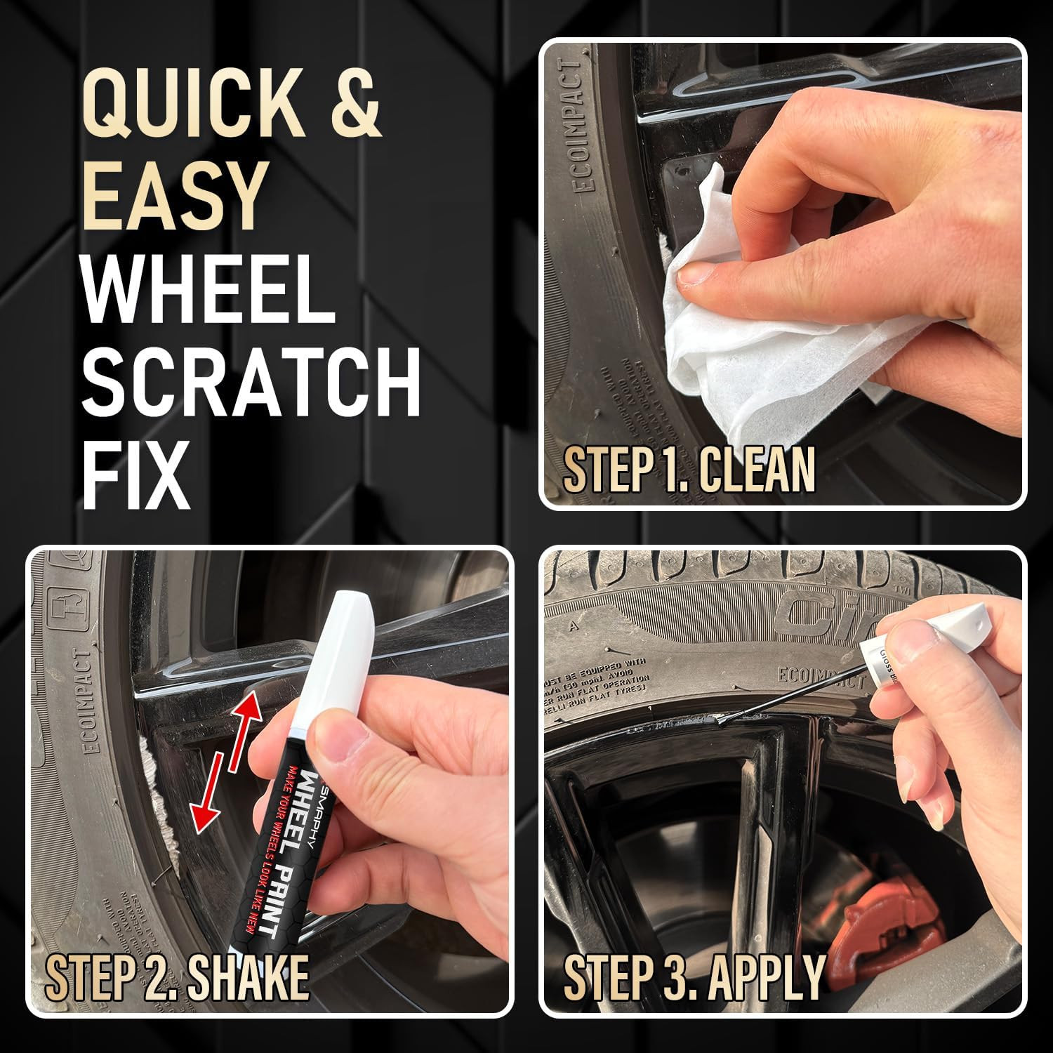Wheel Scratch Repair Kit, Gloss Black Rim Touch up Paint, Repair Curb Rash, S…