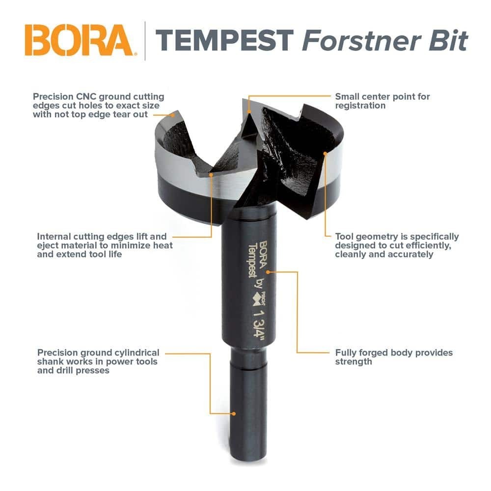 BORA Tempest Forstner Drill Bit Set -1/4″ to 2-1/8″ – Precision Bits by Fisch