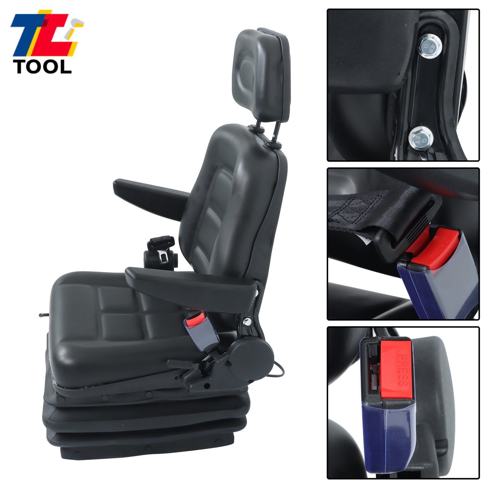 Forklift Tractor Seat Suspension Adjustable Backrest Armrest Safety Belt