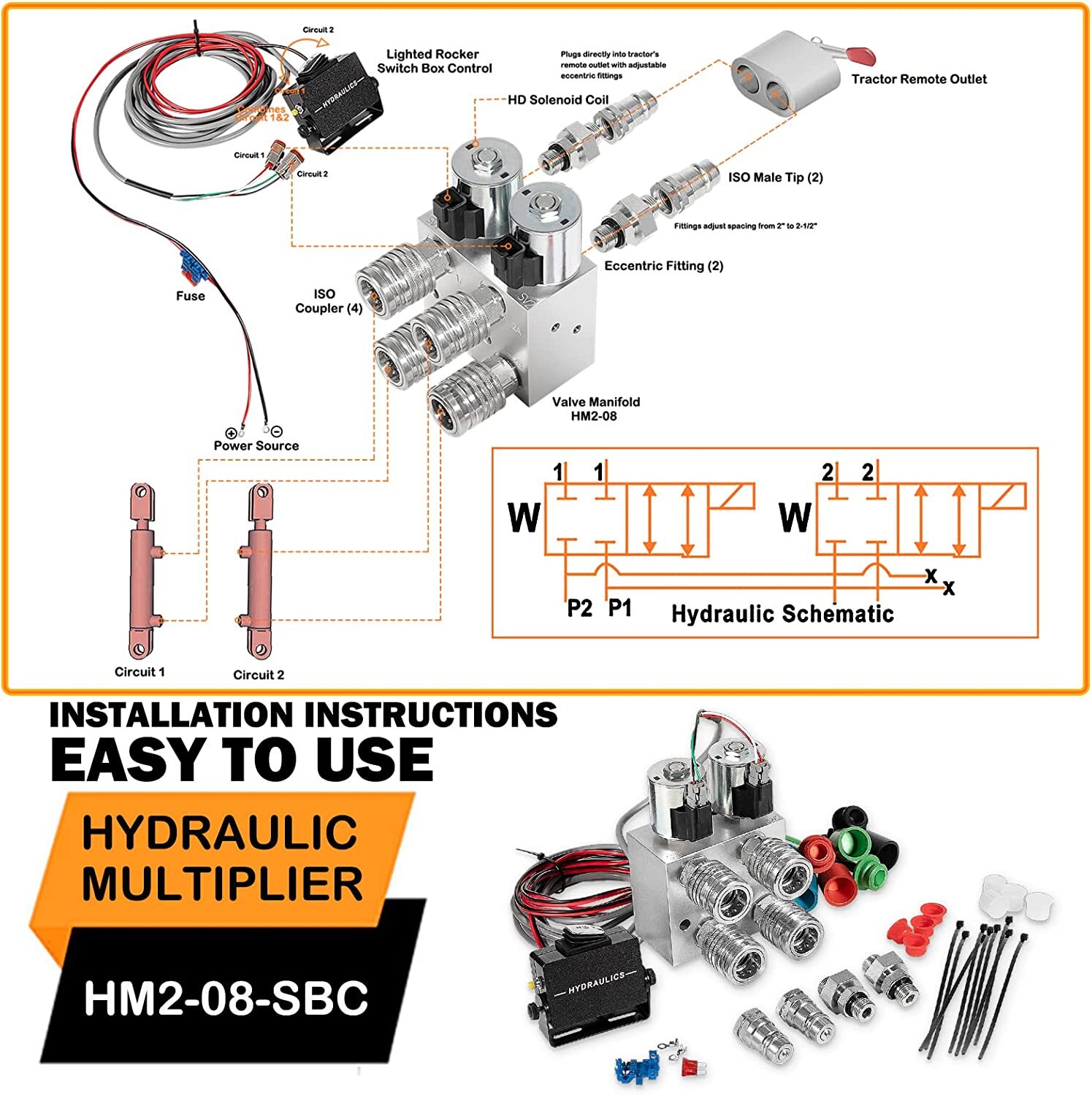 Hydraulic Multiplier Kit, SCV Splitter/Diverter Manifold Valve for John Deere