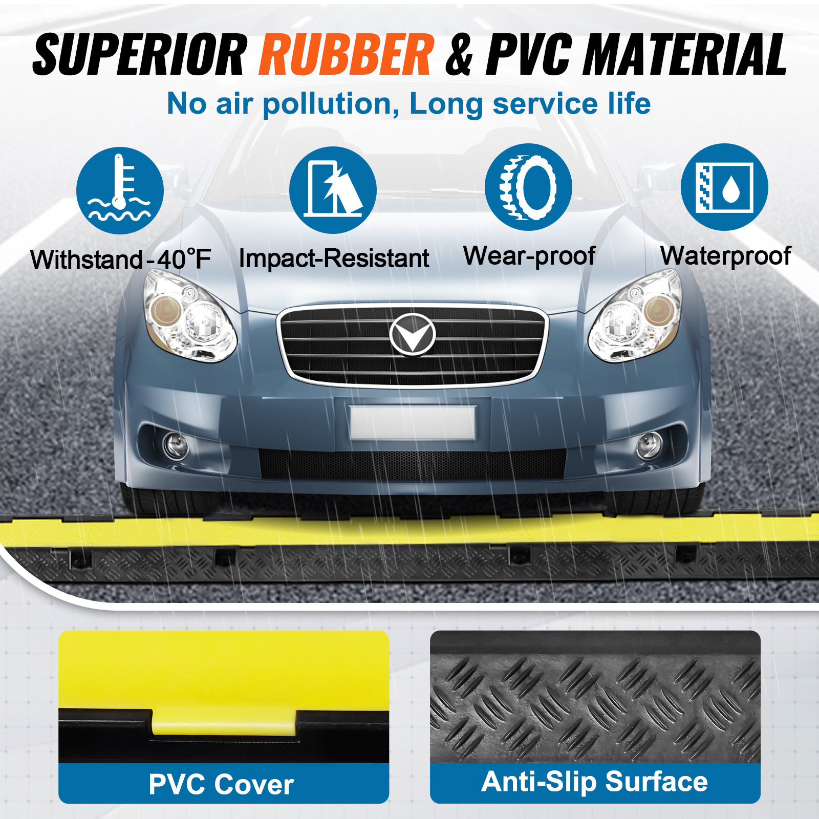 VEVOR 5 PCs Cable Protector Ramp 2 Channel 12000 lbs Load Wire Cable Cover Ramp