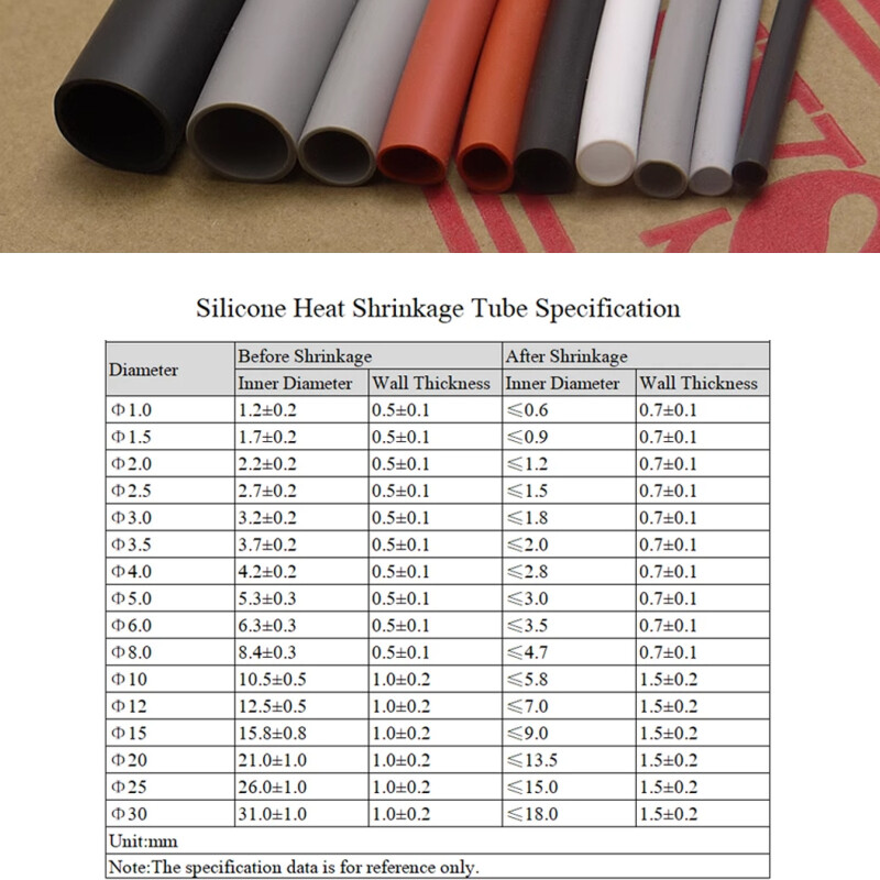 1.7:1 Flexible Silicone Heat Shrink Shrinkable Tube Tubing One Meter Dia 0.8-40