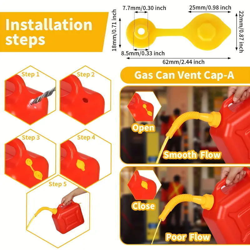 6X Replacement Gas Can Spout Nozzle Vent Kit for Plastic Gas Cans Old Style Cap