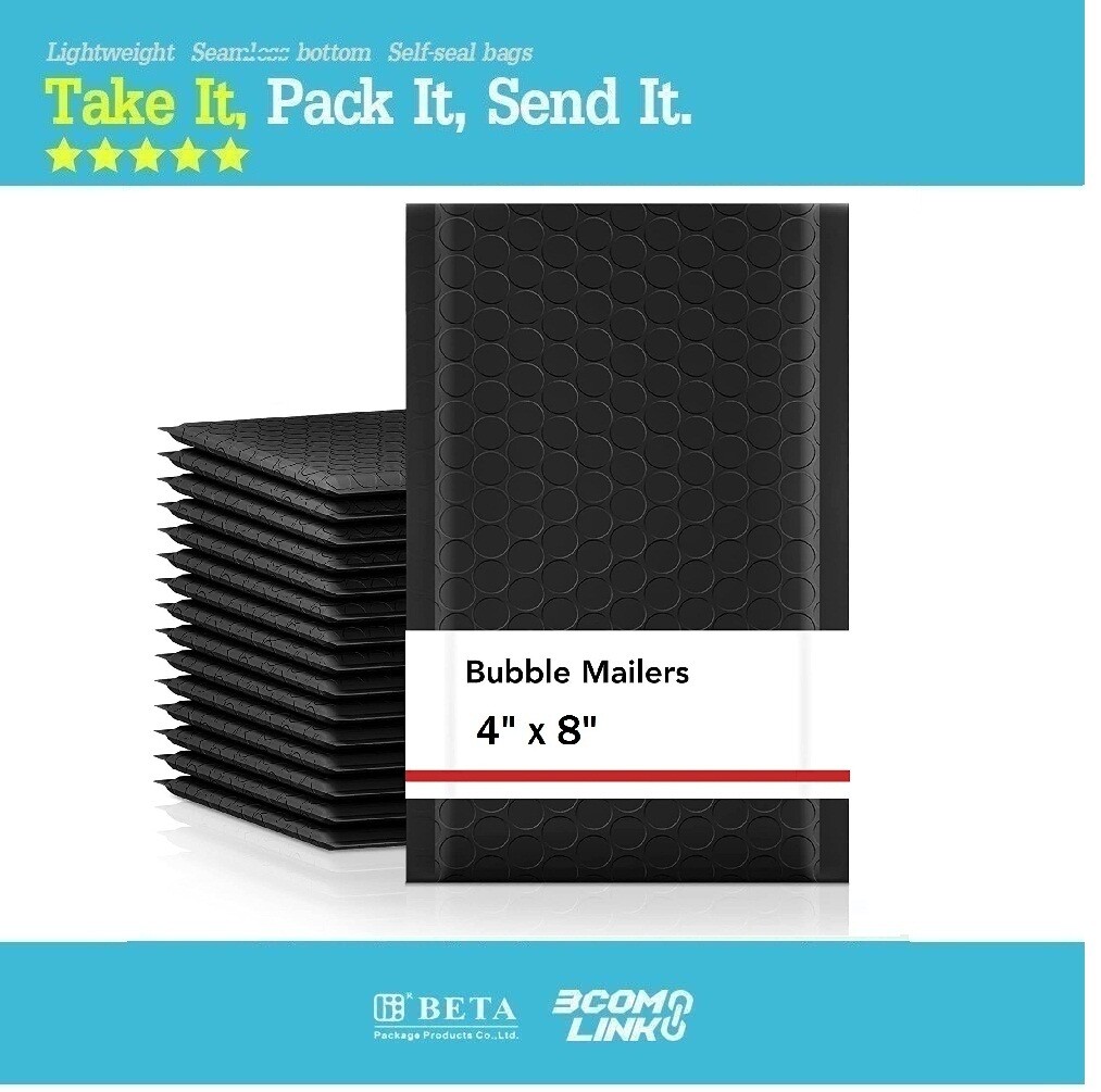 #000 4×8 (4×7) Poly Bubble Mailer Padded Envelope Shipping Bag Premium Black