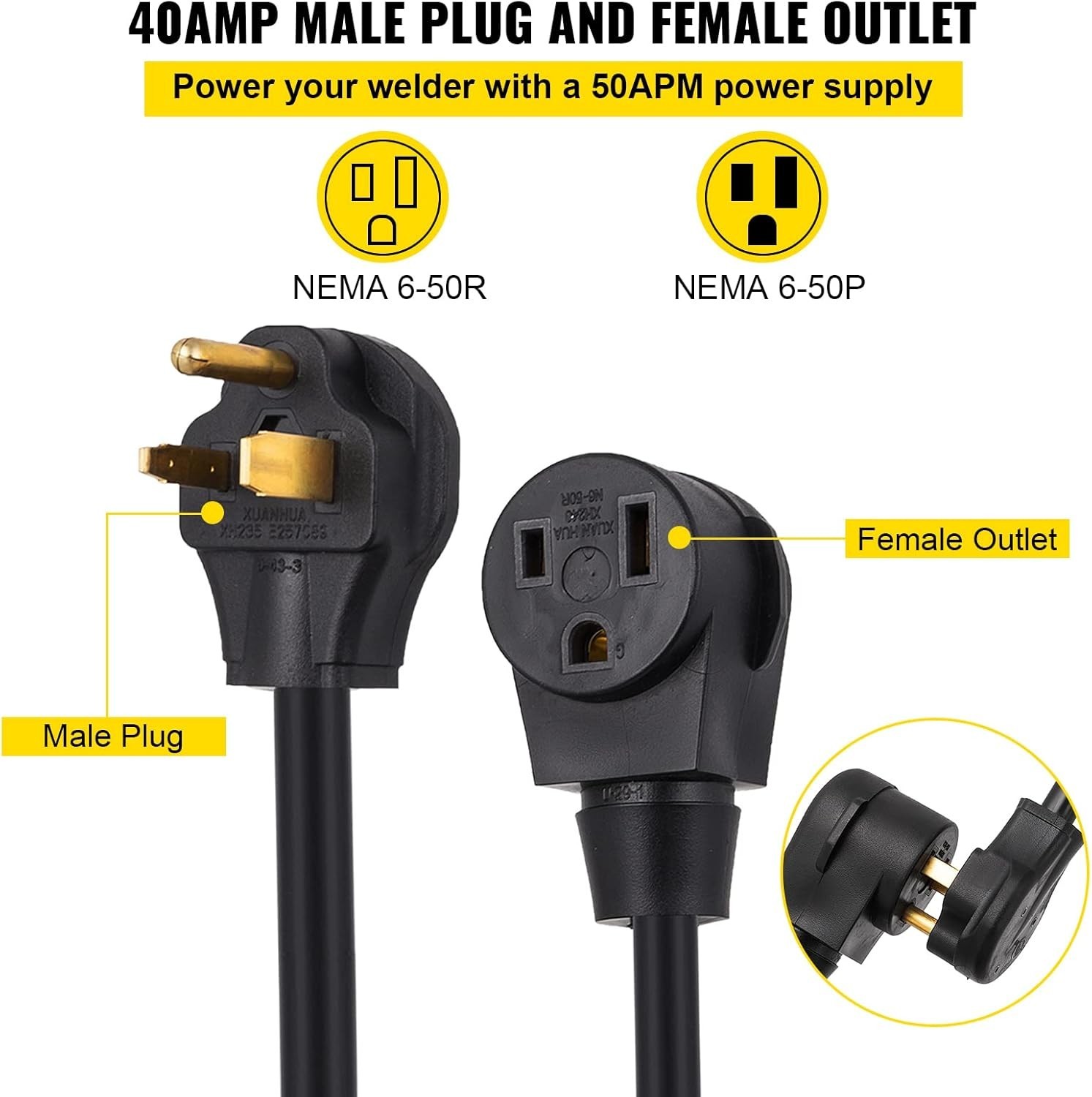 Heavy Duty 8AWG Welding Extension Cord, 25ft, Safe for Indoor and Outdoor Use