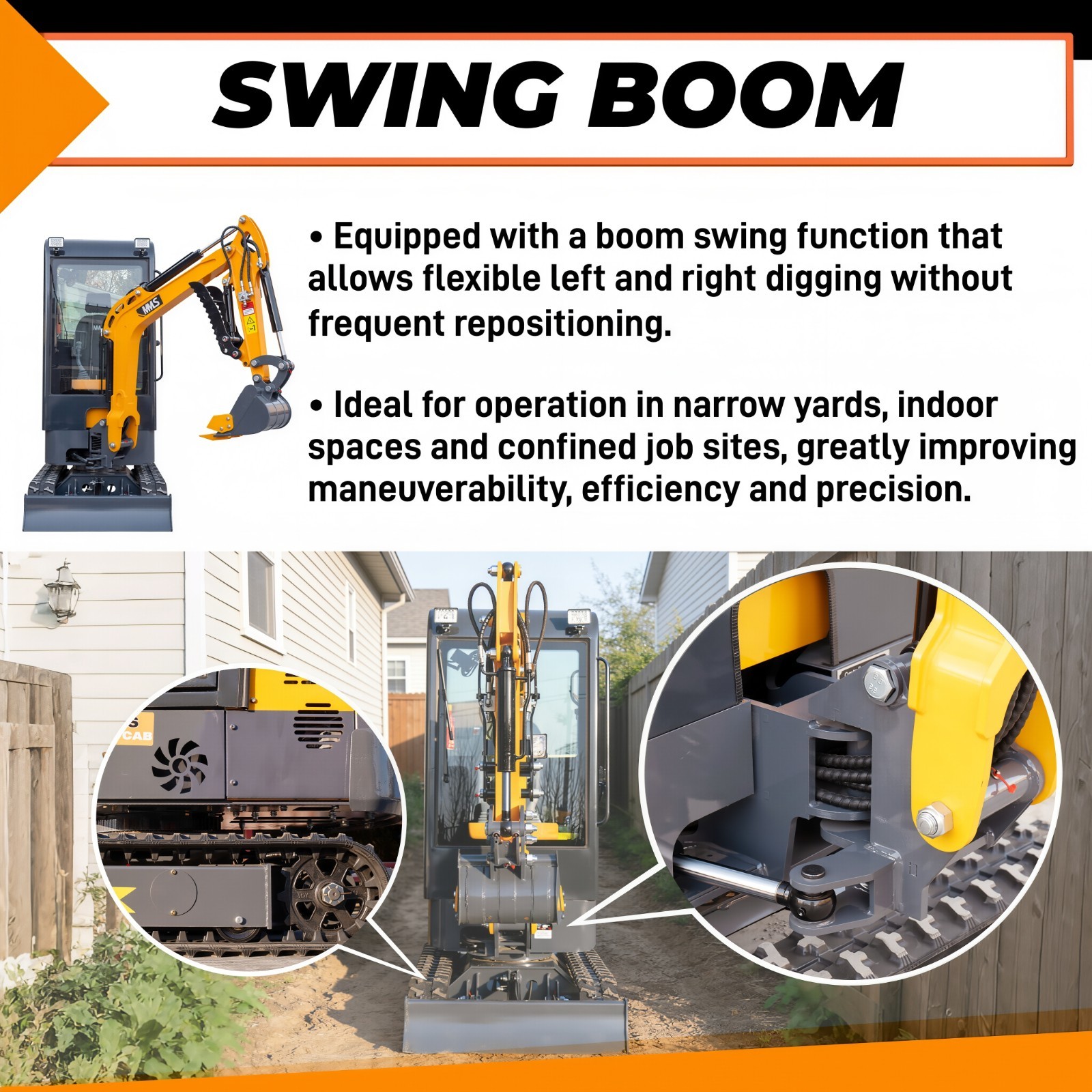 1.4Ton Mini Excavator With Enclosed Cab B&S Engine Swing Boom 4 Attachments Kit
