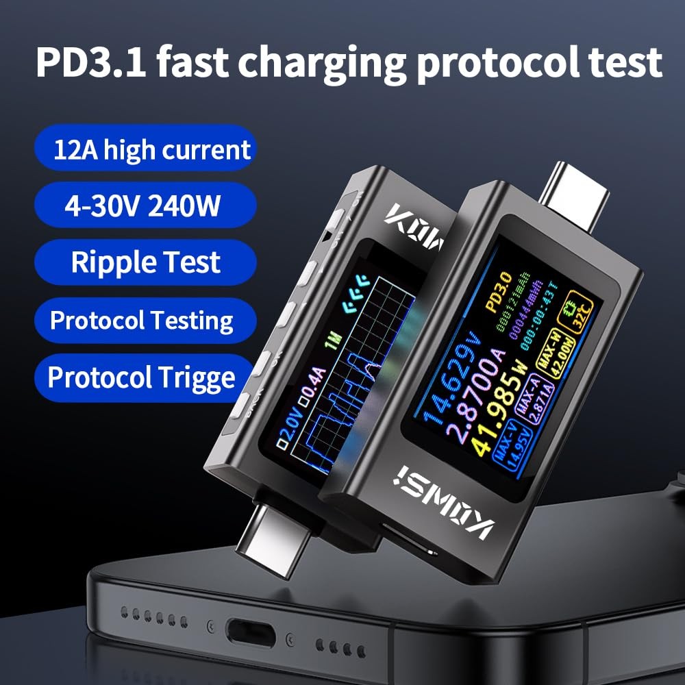 USB C Tester USB C Power Meter Tester,Digital Multimeter with LCD Display,Dig…