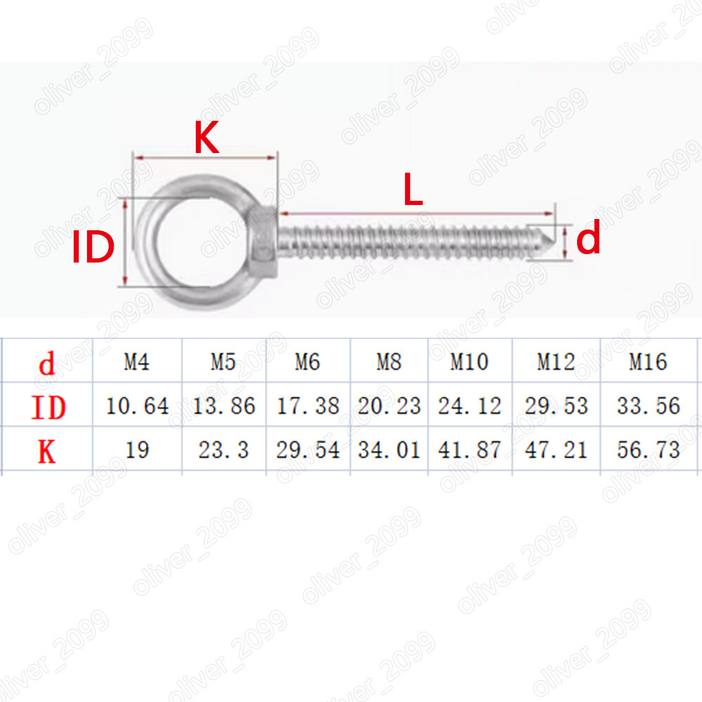 304 Stainless Steel Lifting Eye Bolt Self Tapping Screws M4 M5 M6 M8 M10 M12 M16