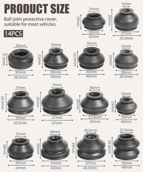 Universal Silicone Ball Joint Dust Boot Covers, 14PCS Set for Tie Rod and Ball J