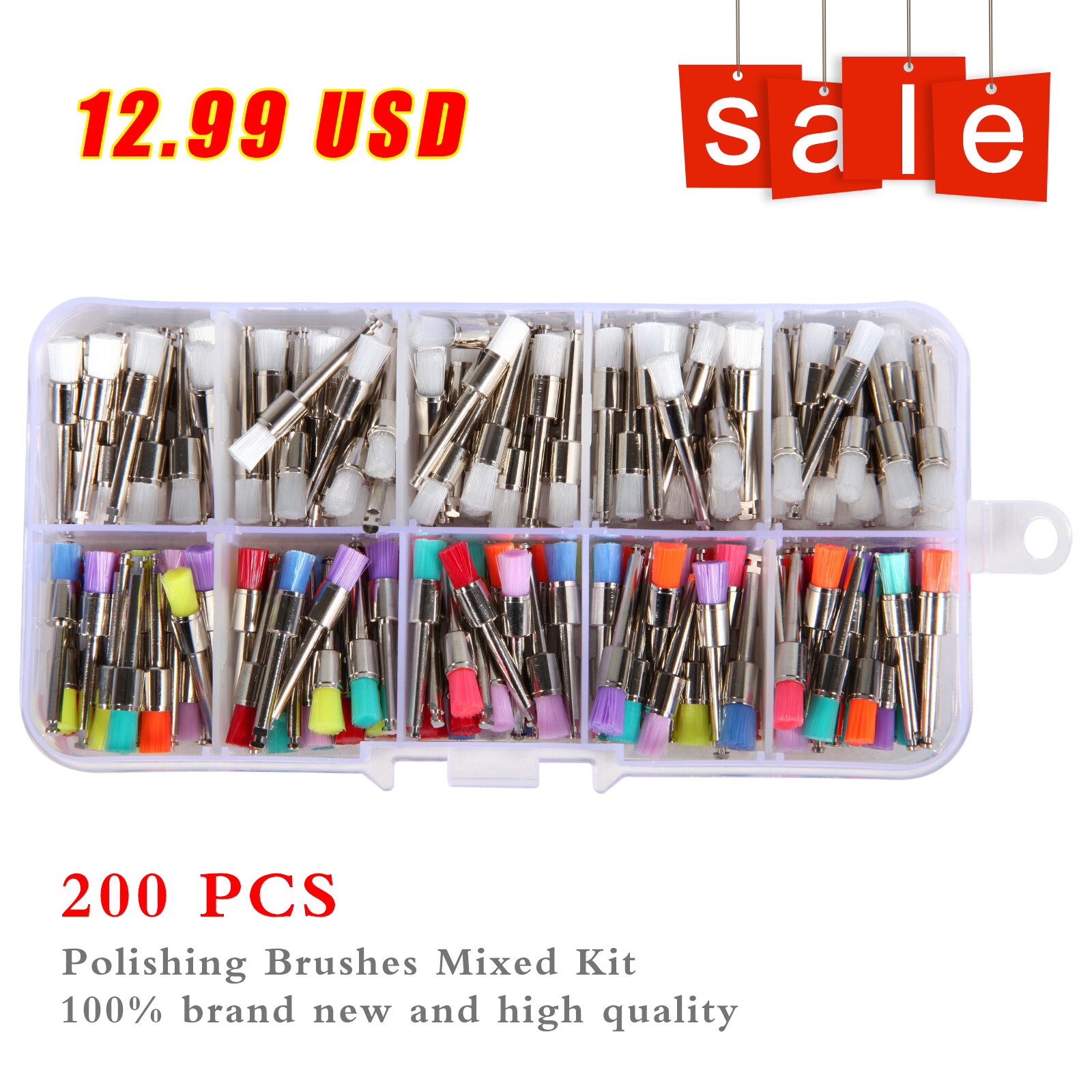 200 pcs Dental Teeth Prophy Brushes Polishing Tapered Latch Type Mixed 2.35mm