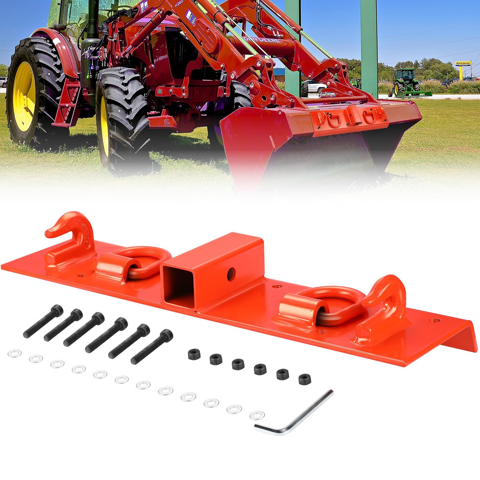 Tractor Grab Hooks Bolt On Compact Tractor Bucket Hooks w/ D Rings & 2″ Receiver