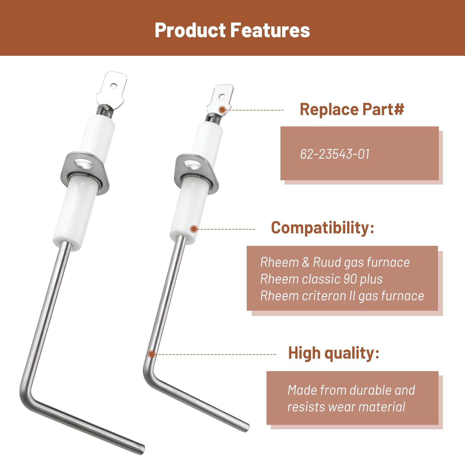 62-23543-01 Flame Sensor for Rheem & Ruud Furnace – 2 Pack
