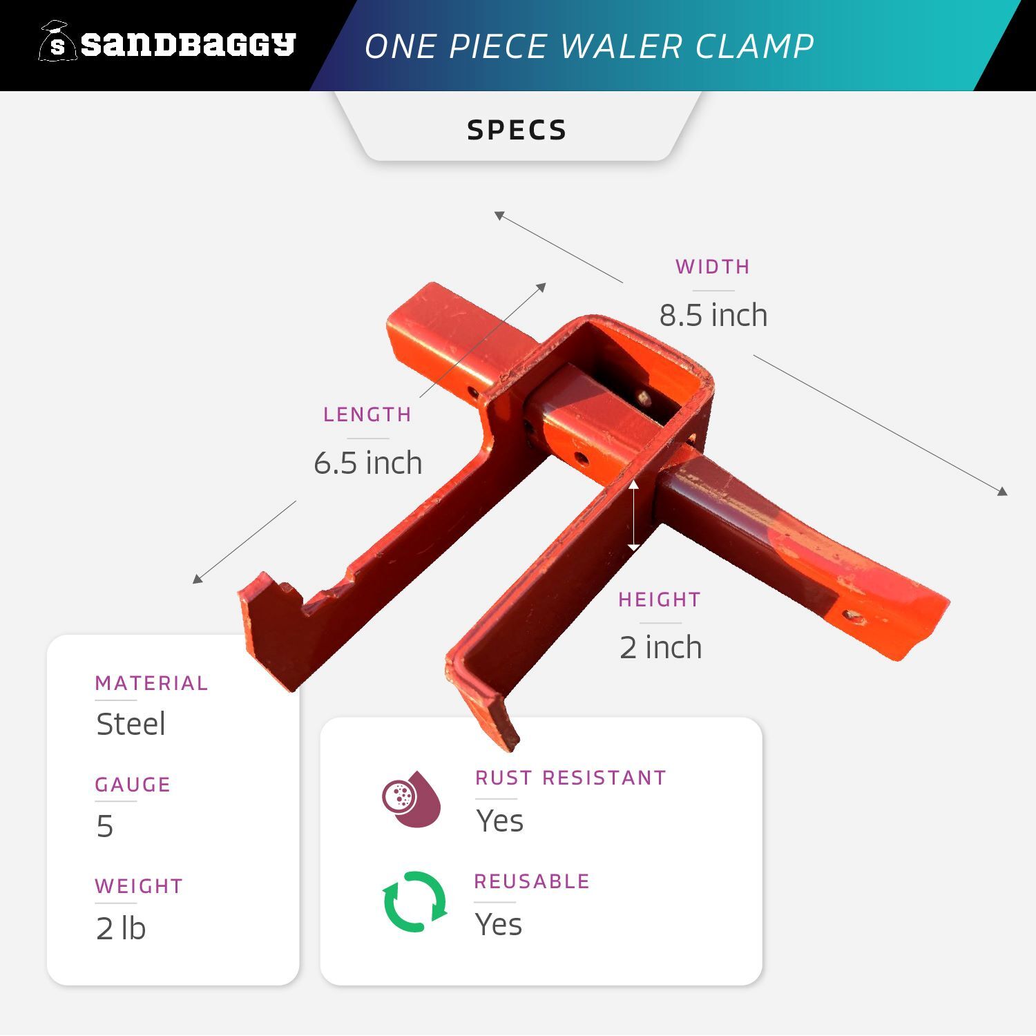 Sandbaggy One-Piece Waler Clamp – Compatible w/ Symons Forms – Concrete Brackets