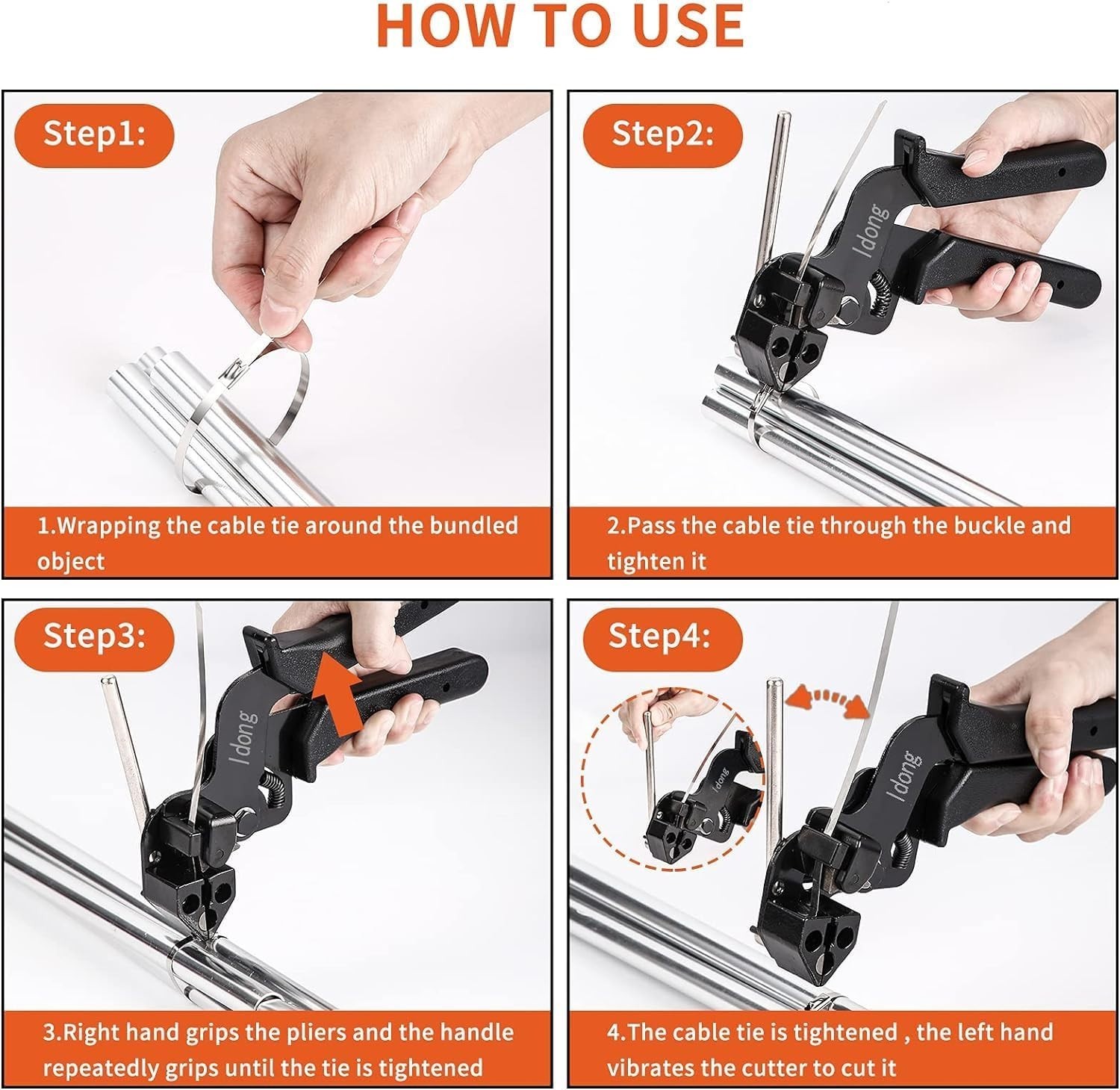 Cable Tie Tool Gun Stainless Steel Cable Tie Tool With 100pcs Metal Zip Ties