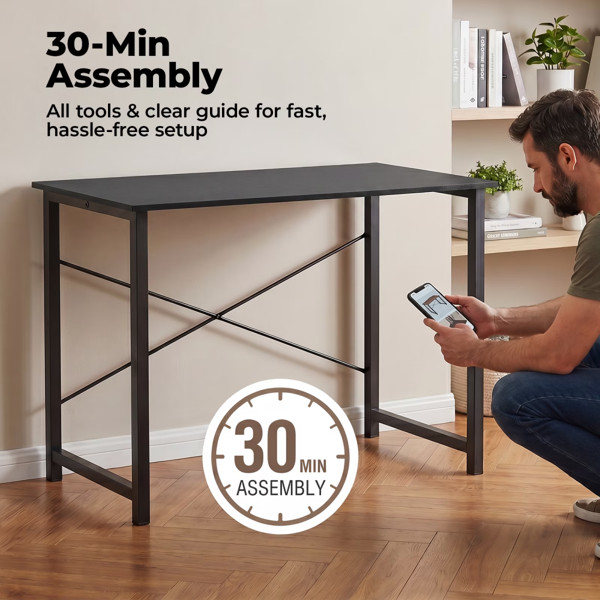 Modern Simple Black Office Desk For Home Bedroom Apartment Workstation