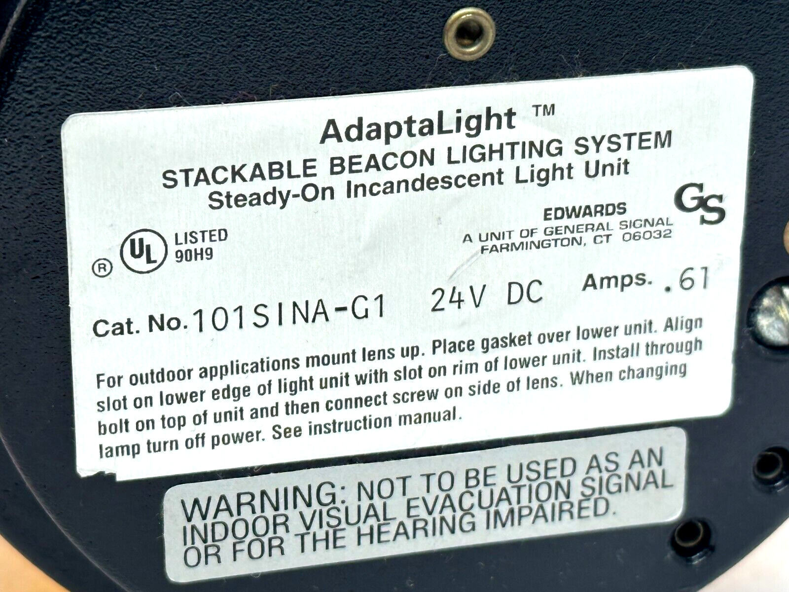 Edwards 101SINA-G1 AdaptaLight 101 Series Stackable Beacon Light Amber .61A 24V