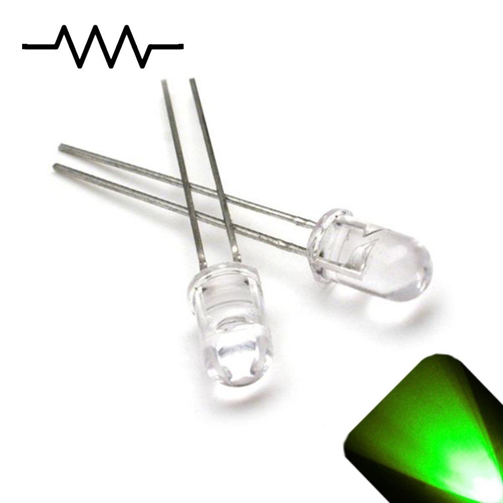 50 x 12v 5mm LED Light Pure Green Ultra Bright Internal Resistor 5v-15v 9v 6 no