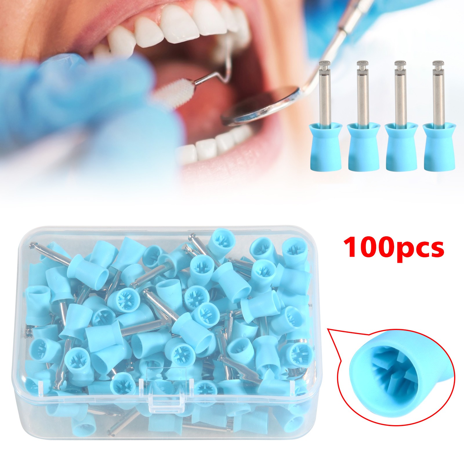 100PCS Dental Latch type Teeth Prophy Polishing Cups Rubber Mixed Colors