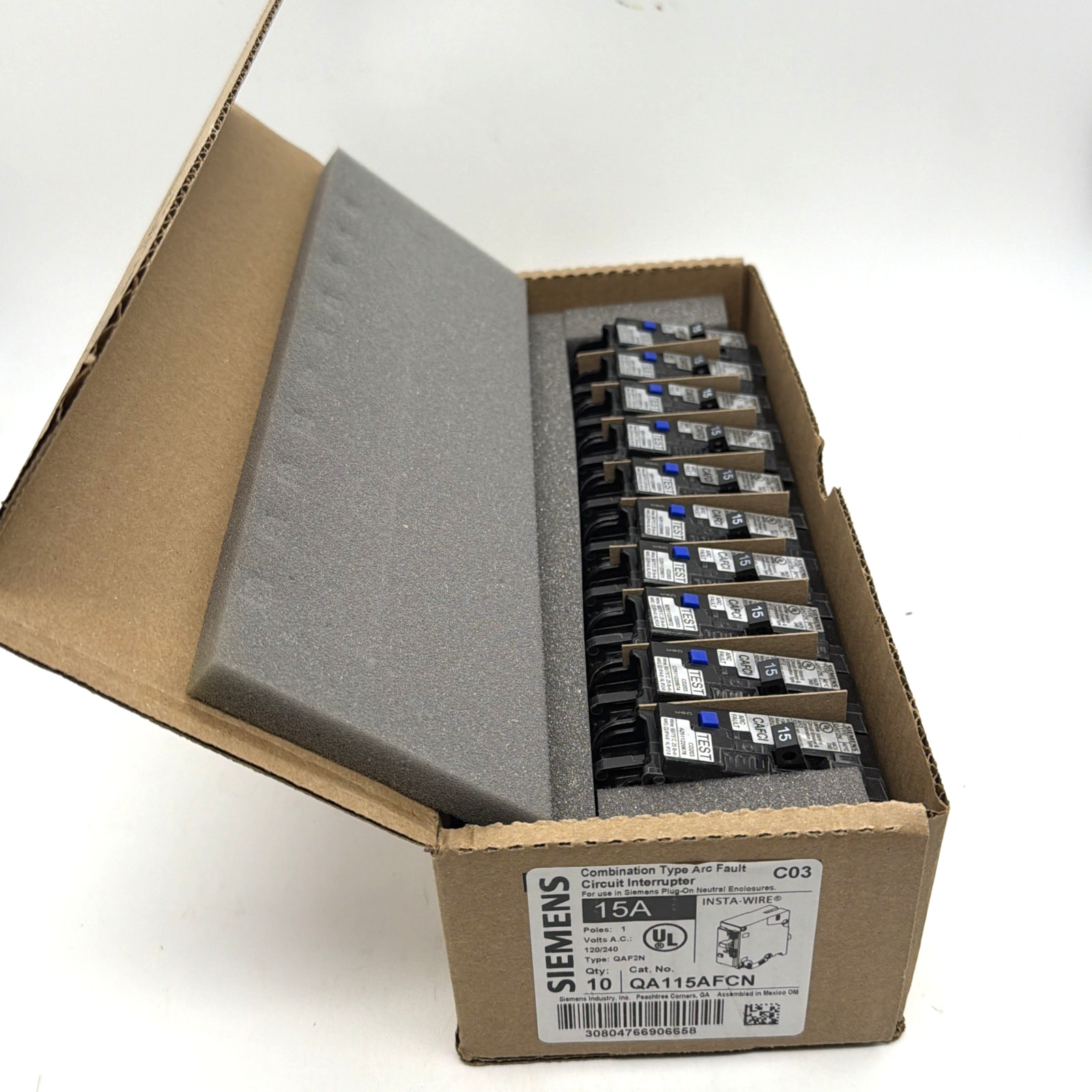 Siemens QA115AFCN 15A 1-Pole AFCI Arc Fault Plug-On Neutral Breakers Pack 10 NEW