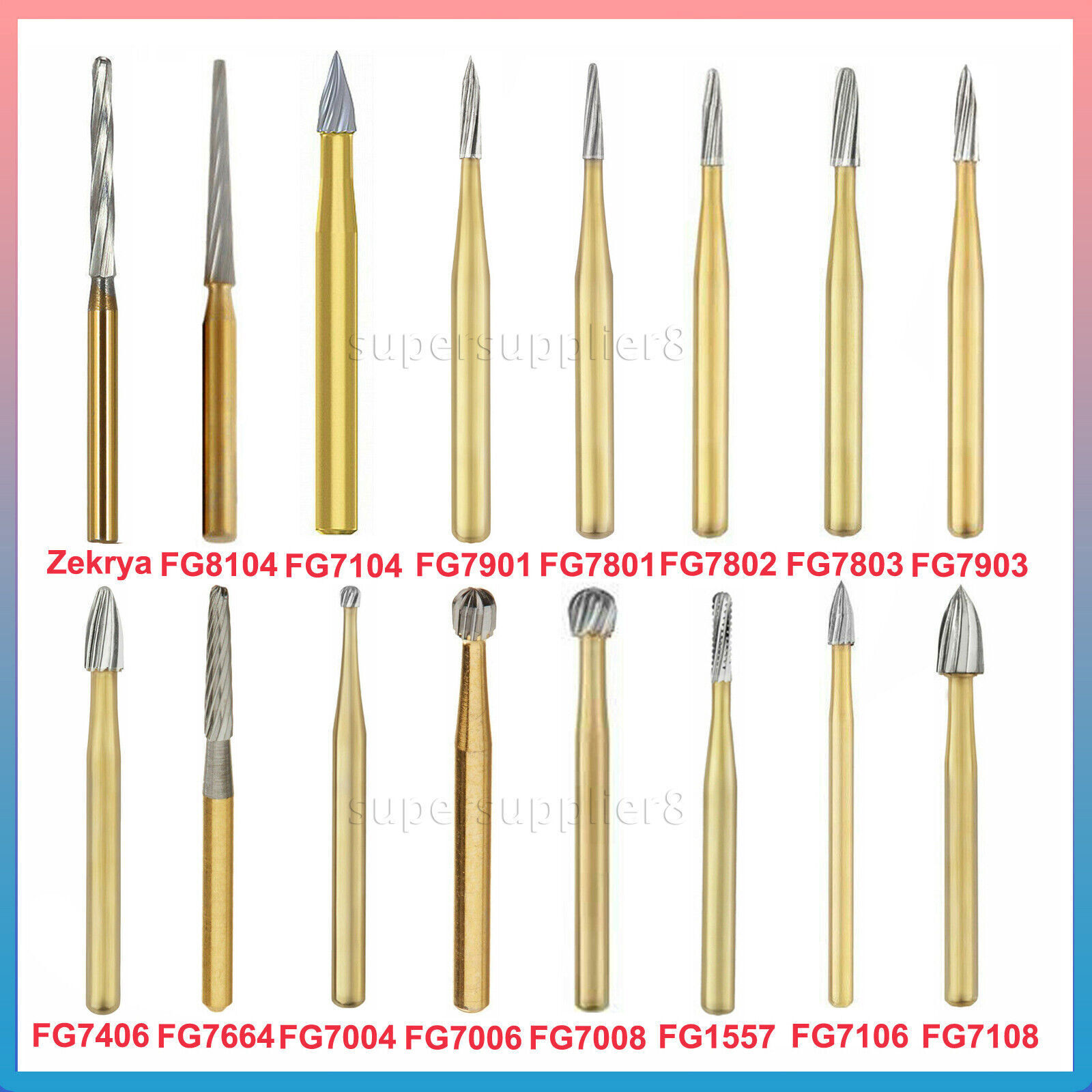 10 Pcs Dental Carbide Trimming & Finishing Burs FG7404/7406/7408/7901/7902/7903