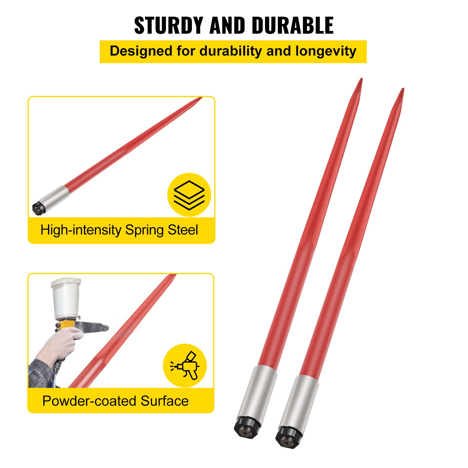 VEVOR 2Pcs Hay Bale Spear 49″ 4500 lbs Capacity Spike Fork for Tractors Loaders