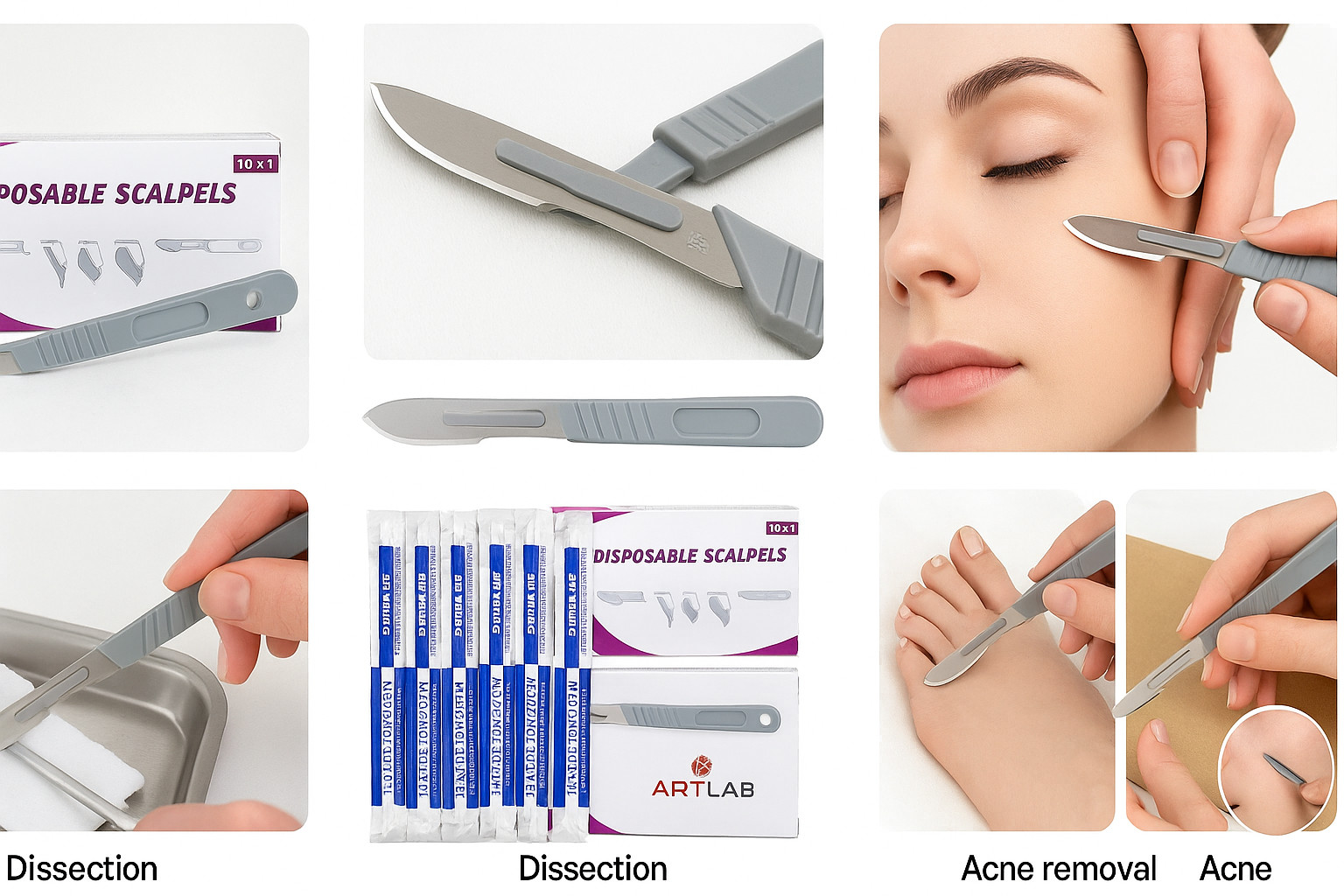 10PC DISPOSABLE SCALPELS #22-SINGLE USE – DISSECTING, SURGICAL, DERMAPLANING