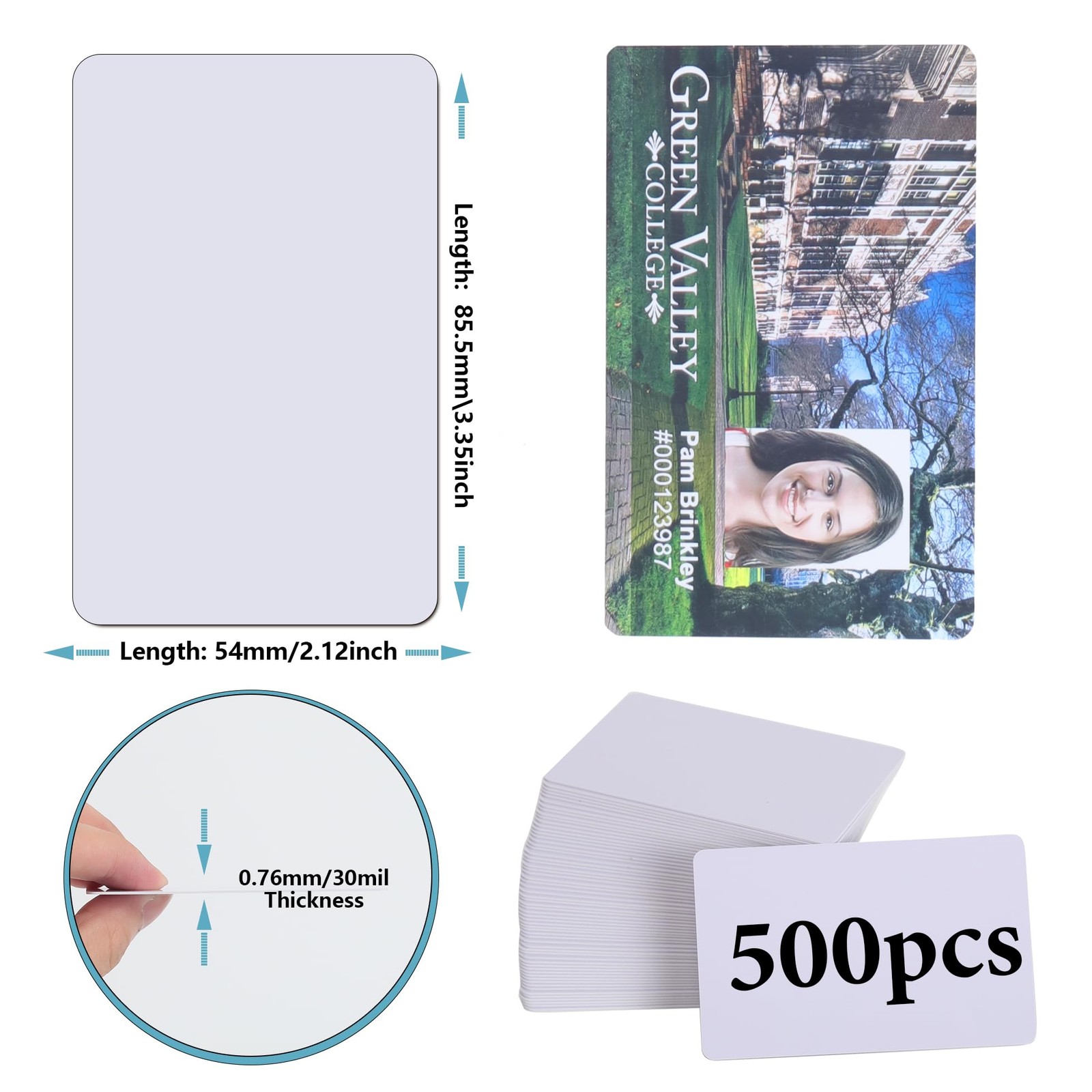 500 Pack Blank White PVC ID Cards – CR80 30 Mil Plastic Cards for Photo ID Badge