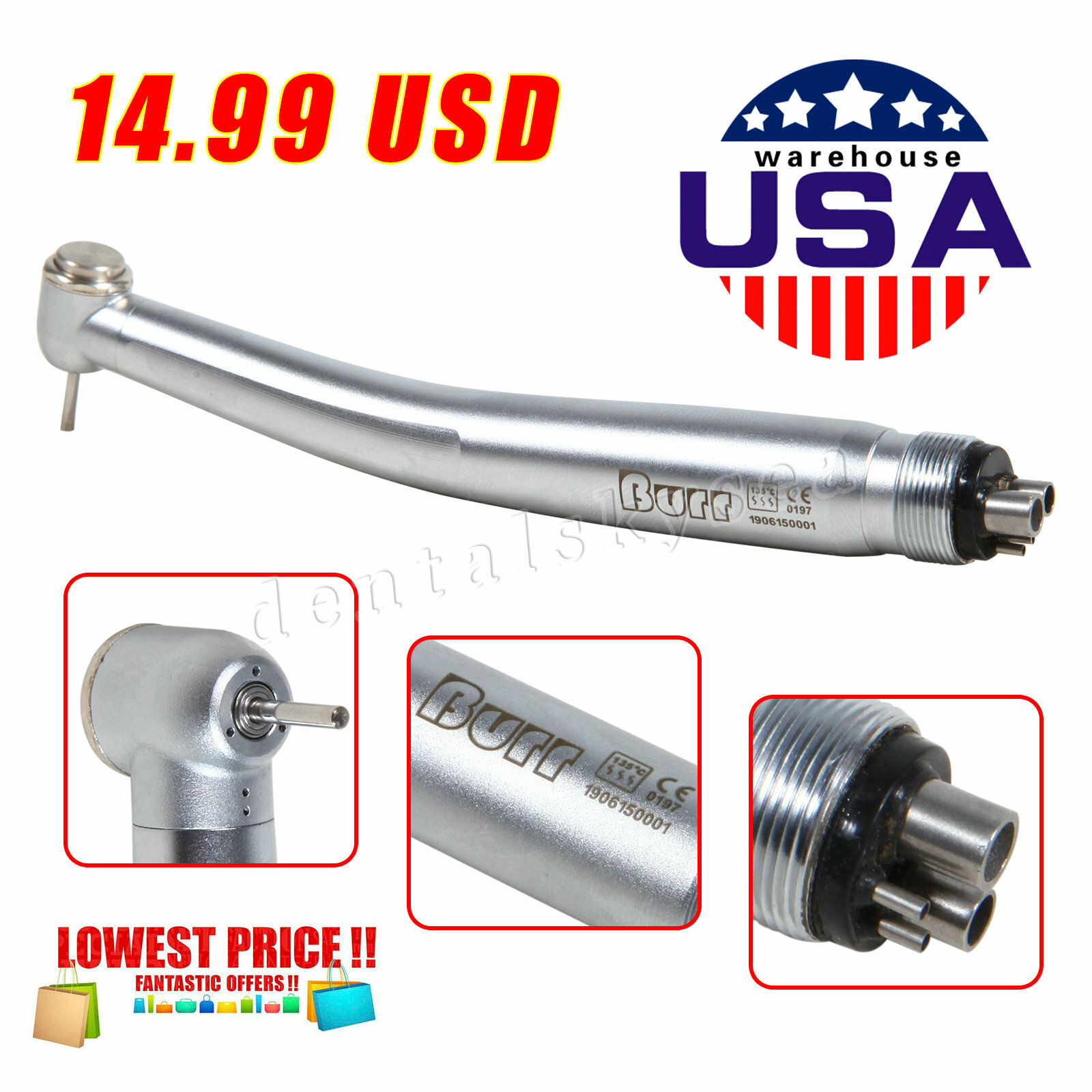 NSK PANA MAX Style Dental High Speed Turbine Handpiece Push Button 4 Hole Burr