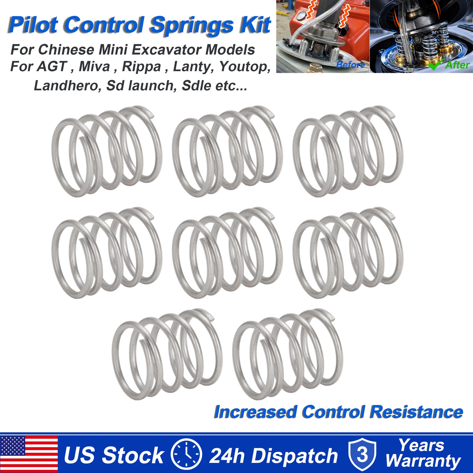 Chinese Mini Excavator Pilot Control Spring Mod Kit 8PCS For AGT Rippa CFG Miva