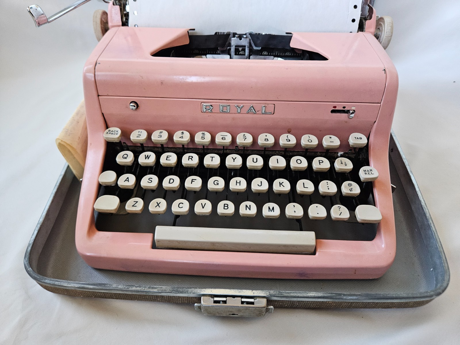Authenic 1950s Bubble Gum Pink Royal Quiet DeLuxe Typewriter with Carrying Case