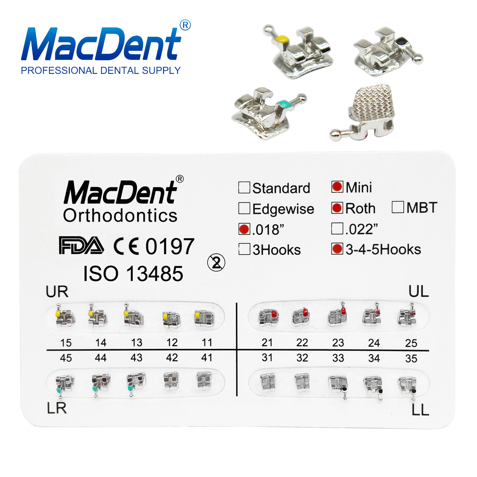 MacDent Dental Orthodontic Metal Brackets Braces Mini/Standard Roth/MBT 022/018