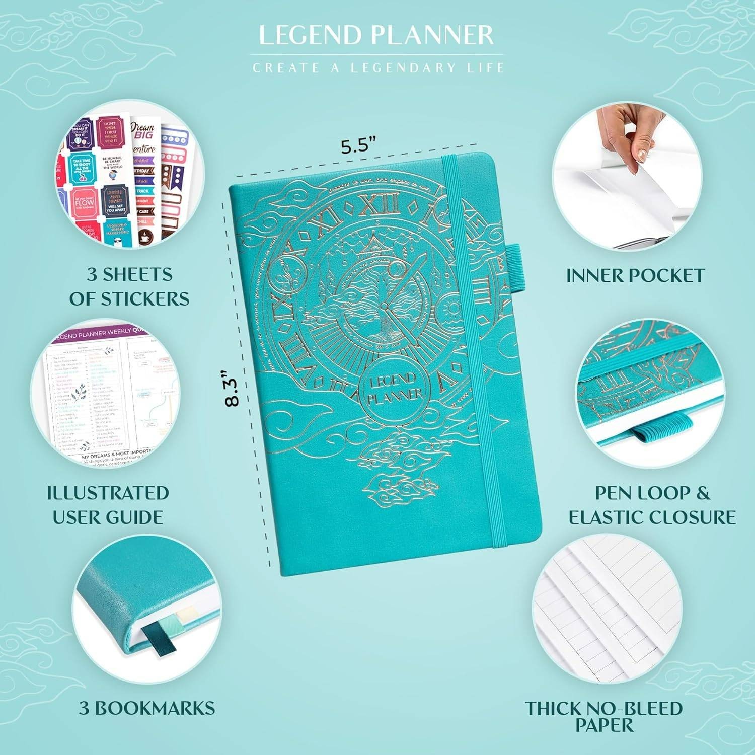 Legend Planner Weekly & Monthly Life Planner A5 (Turquoise)